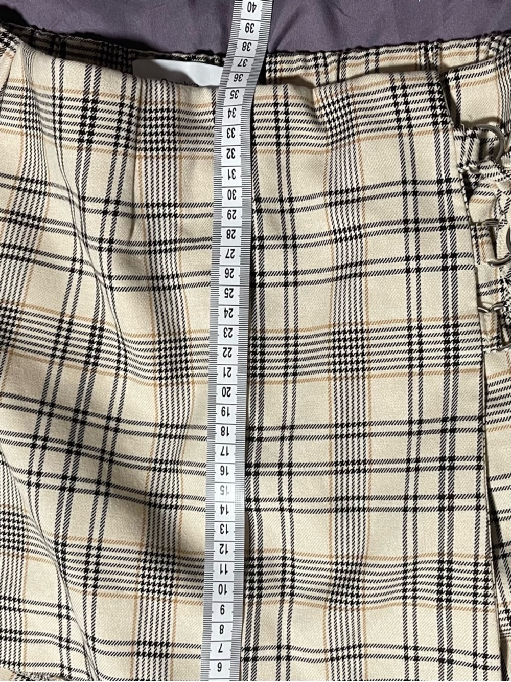 Bershka Cream Plaid Asymmetric Mini Skort with Side Lace-Up Detail - Picture 3 of 10